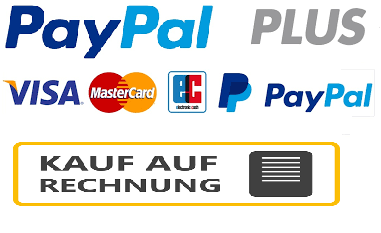Zahlung Wir stellen Ihnen die folgenden Zahlarten und Zahlungsziele im Bestellprozess zur Verfügung:   Kauf auf Rechnung (Zahlung nach erhalt der Ware) PayPal-Plus  SEPA-Basislastschrift (Einzug erfolgt nach Erhalt der Ware) Vorkasse Sofortüberweisung